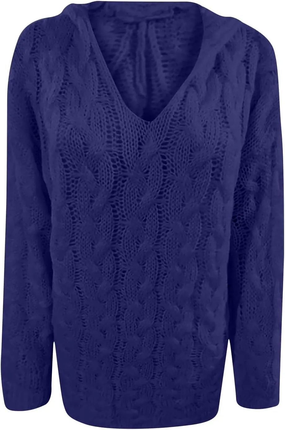 Cable Knit Sweater for Women Oversized Hoodie Sweaters Long Sleeve V Neck Pullover Top Loose Hooded Jumper Knitwear