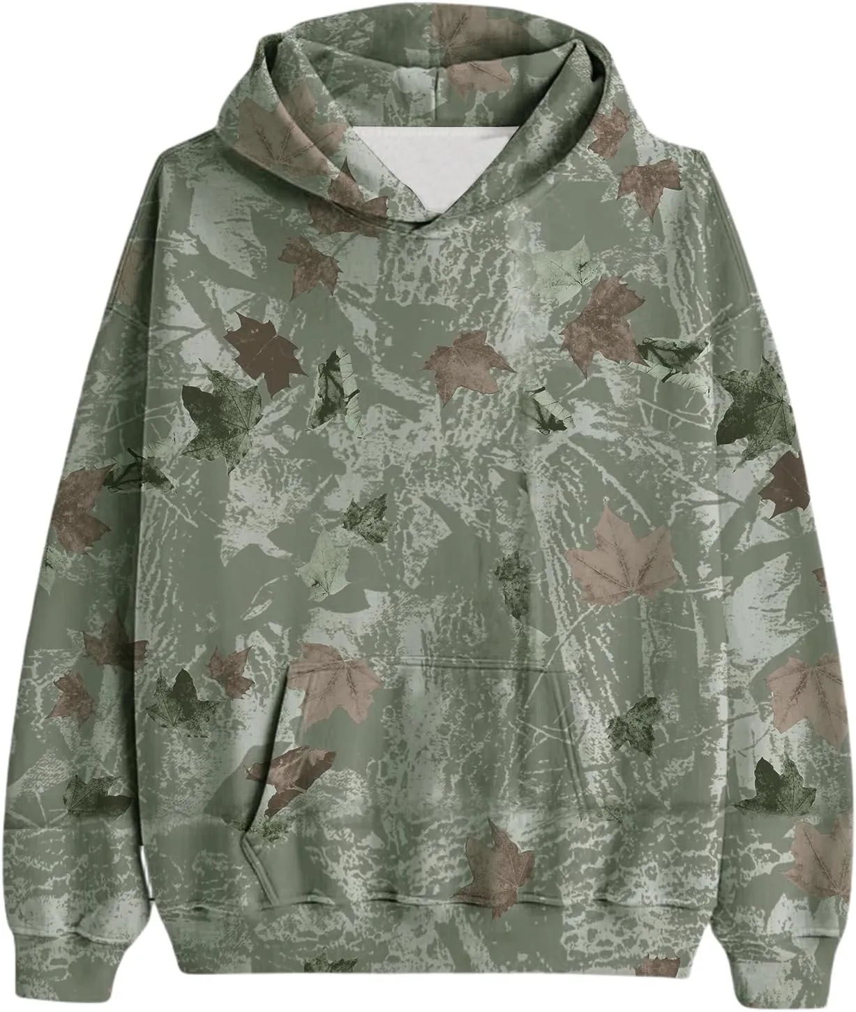 Camo Hoodies Womens Sweatshirt Maple Leaf Print Oversized Fleece Sweatshirts Classic Pullover Tunic Tops with Pocket
