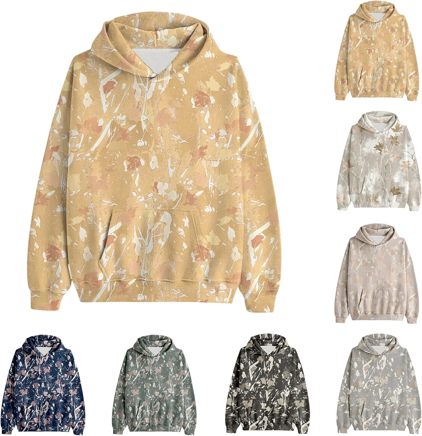 Camo Hoodies Womens Sweatshirt Maple Leaf Print Oversized Fleece Sweatshirts Classic Pullover Tunic Tops with Pocket
