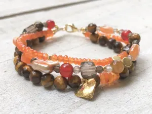 Carnelian Triple Strand Bracelet - Tiger's Eye