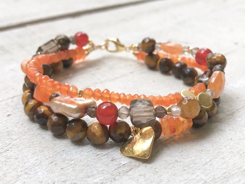 Carnelian Triple Strand Bracelet - Tiger's Eye