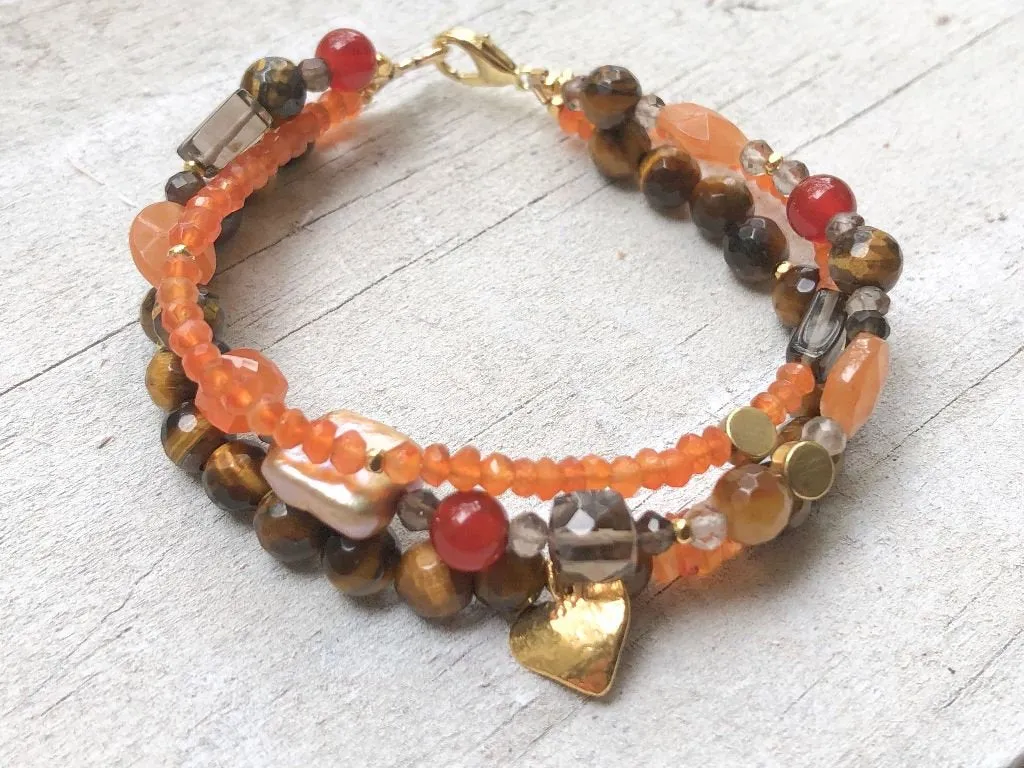 Carnelian Triple Strand Bracelet - Tiger's Eye