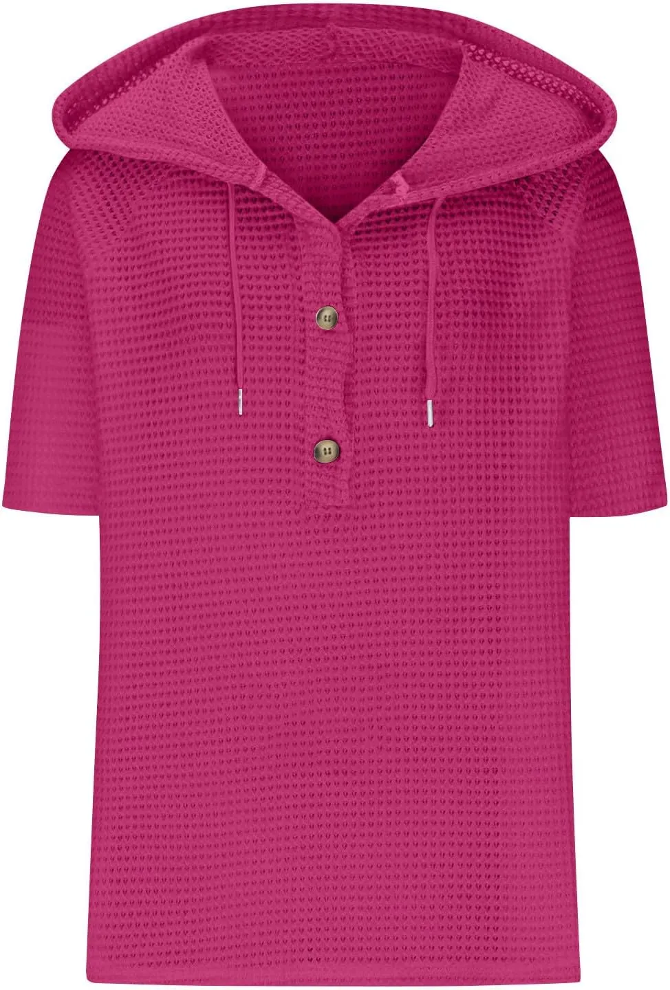 Casual Solid Button-up Hoodies for Women Summer Basic V Neck Half Sleeve Shirt Loose Oversized Dressy Ladies Blouse
