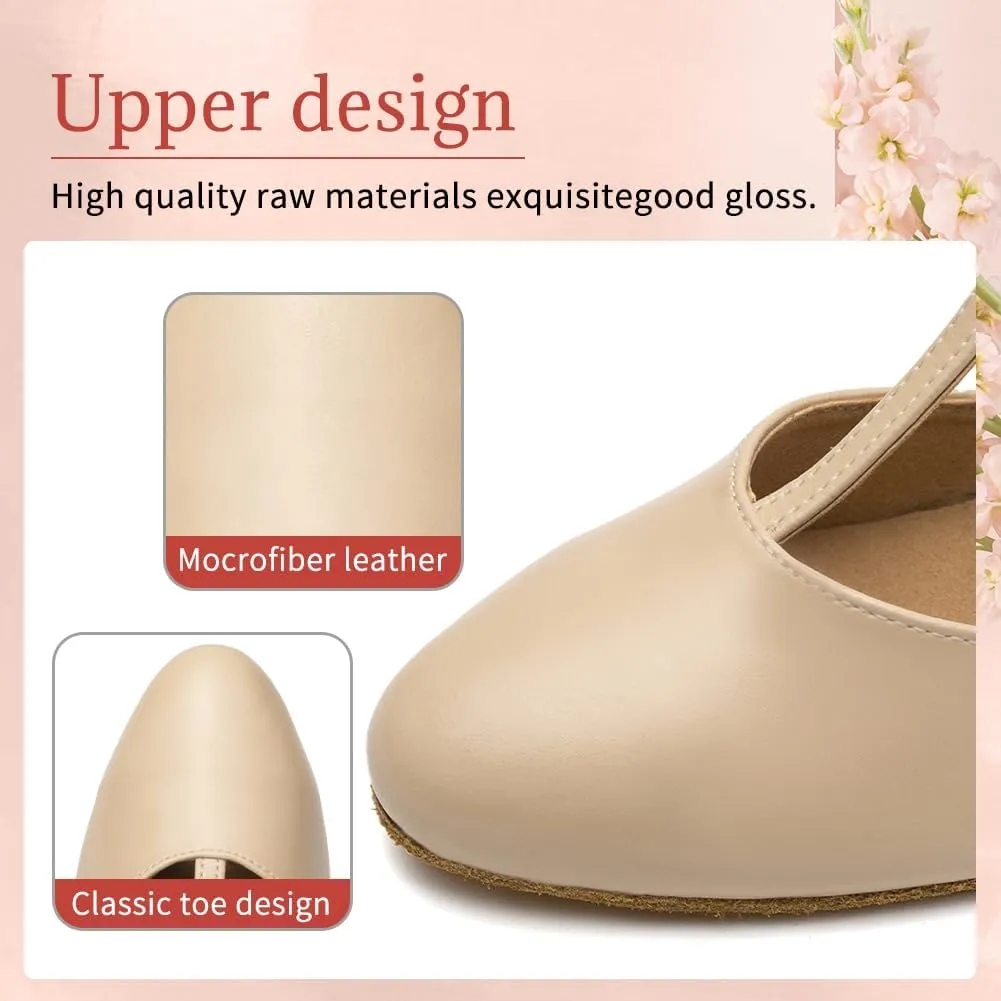 Character Shoes for Women T-Strap Closed Toe Latin Salsa Tango Standard Ballroom Dance Shoes,Model D29-Suede Sole-2.33Heel