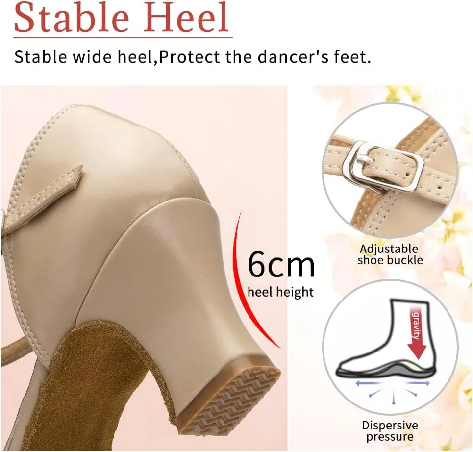 Character Shoes for Women T-Strap Closed Toe Latin Salsa Tango Standard Ballroom Dance Shoes,Model D29-Suede Sole-2.33Heel