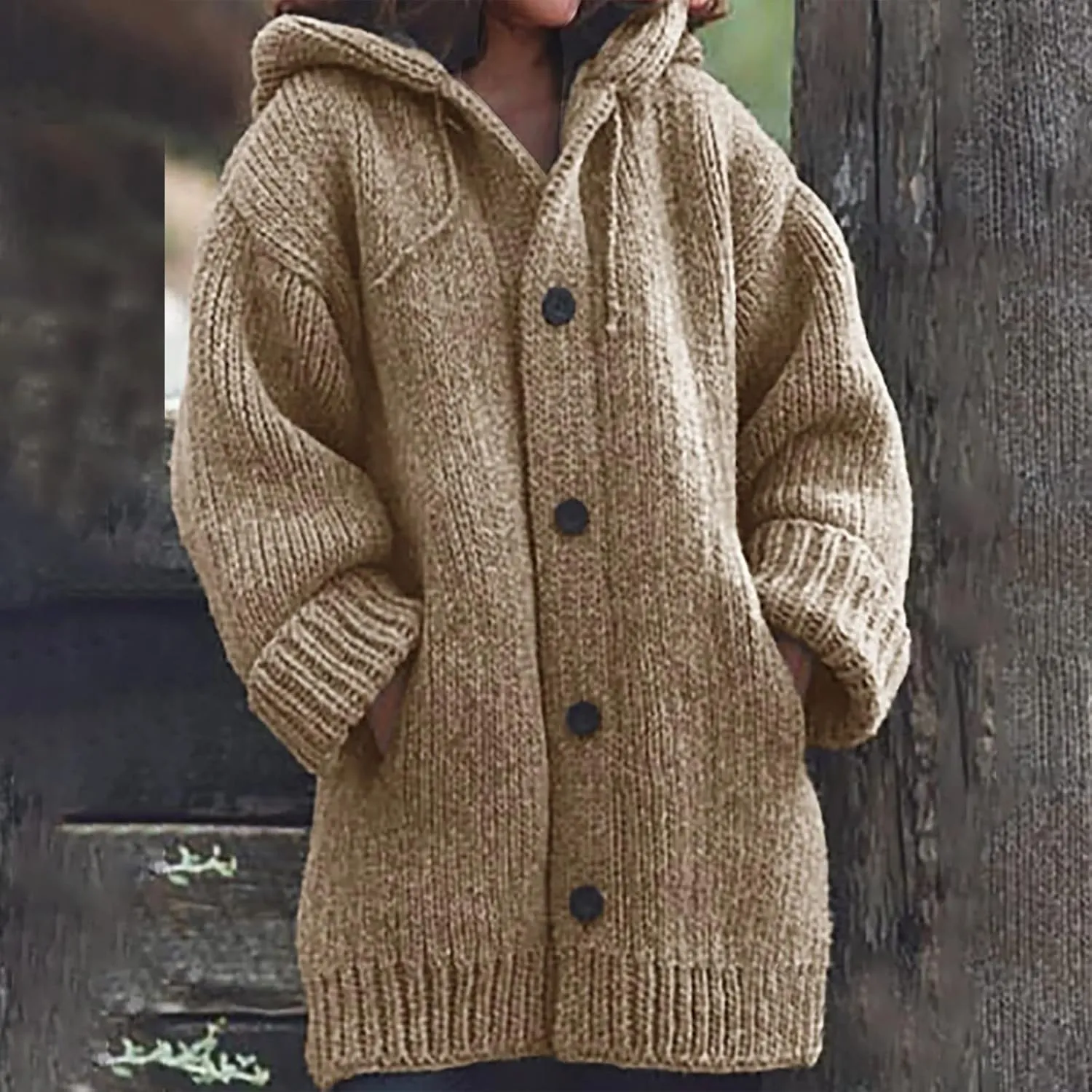 ChicCrate Fall Sweaters for Women Trendy Chunky Knit Open Front Cardigan Button Down Long Sleeve Shirt Loose Plus Size Tops