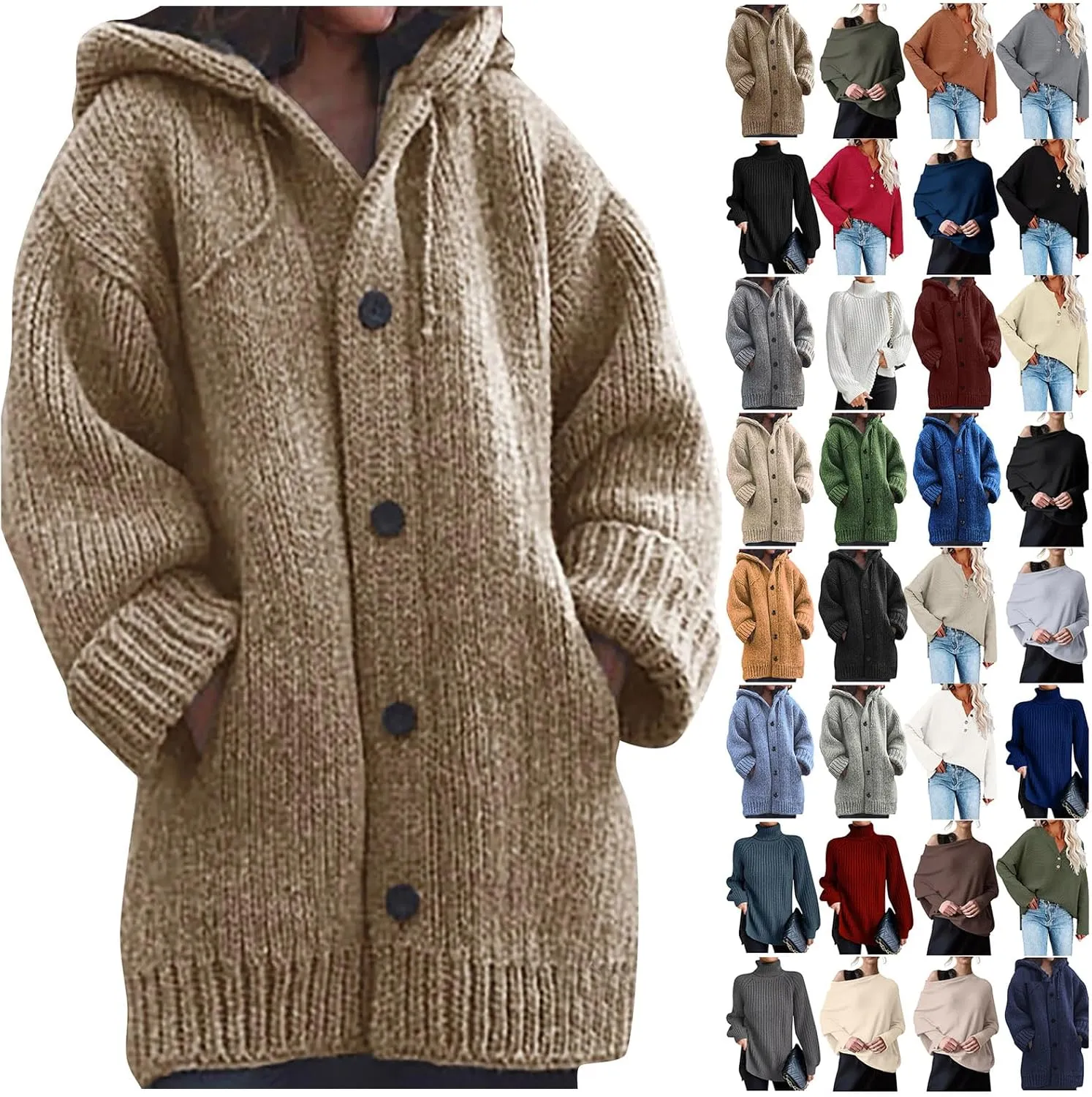ChicCrate Fall Sweaters for Women Trendy Chunky Knit Open Front Cardigan Button Down Long Sleeve Shirt Loose Plus Size Tops