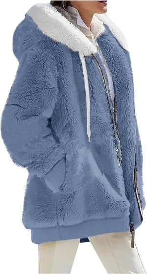ChicCrate Womens Winter Coats Sherpa Lined Fleece Jacket Cute Zip Up Hoodie Long Sleeve Plus Size Tops Warm Jackets Outerwear