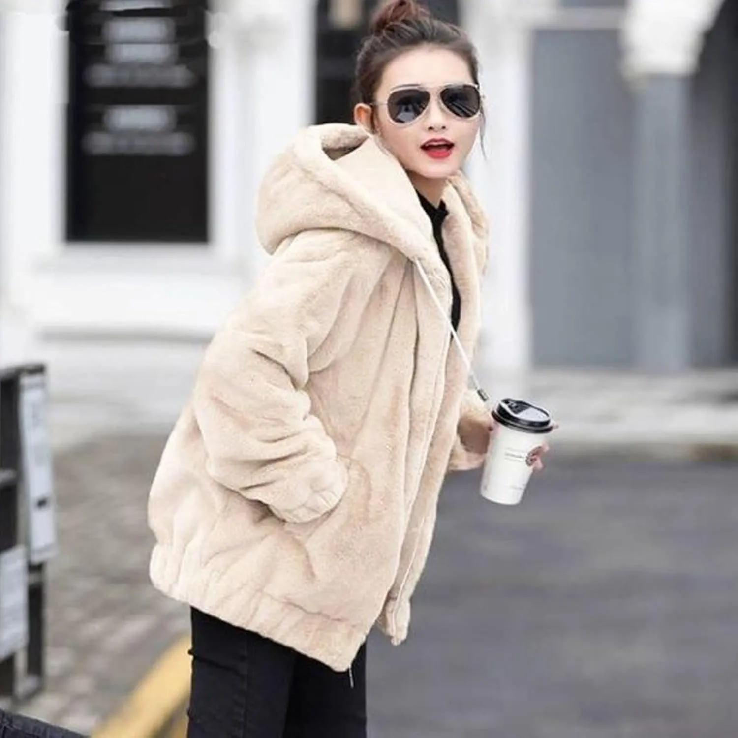 ChicCrate Womens Winter Coats Sherpa Lined Fleece Jacket Cute Zip Up Hoodie Long Sleeve Plus Size Tops Warm Jackets Outerwear