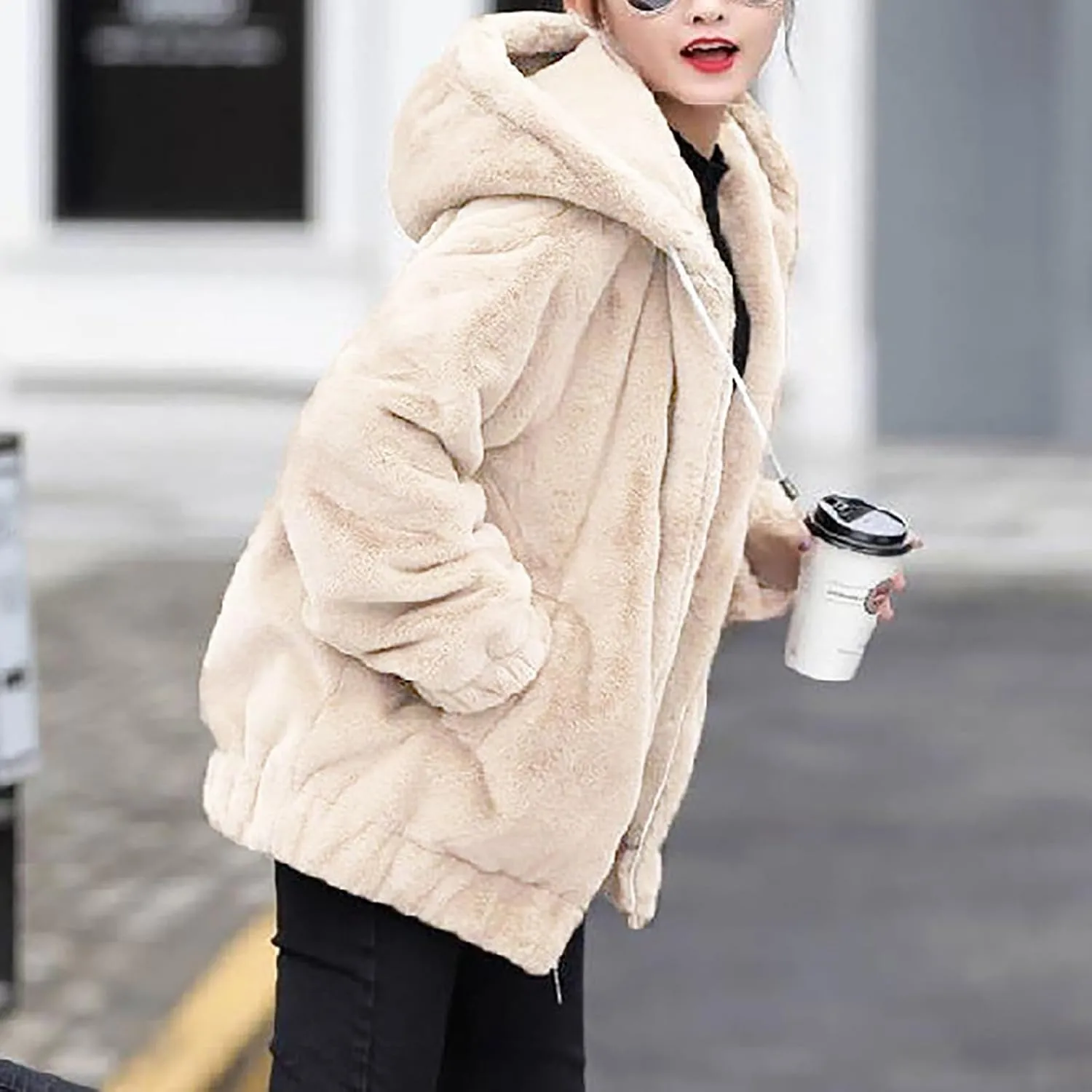 ChicCrate Womens Winter Coats Sherpa Lined Fleece Jacket Cute Zip Up Hoodie Long Sleeve Plus Size Tops Warm Jackets Outerwear