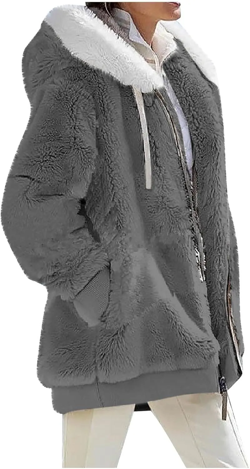 ChicCrate Womens Winter Coats Sherpa Lined Fleece Jacket Cute Zip Up Hoodie Long Sleeve Plus Size Tops Warm Jackets Outerwear