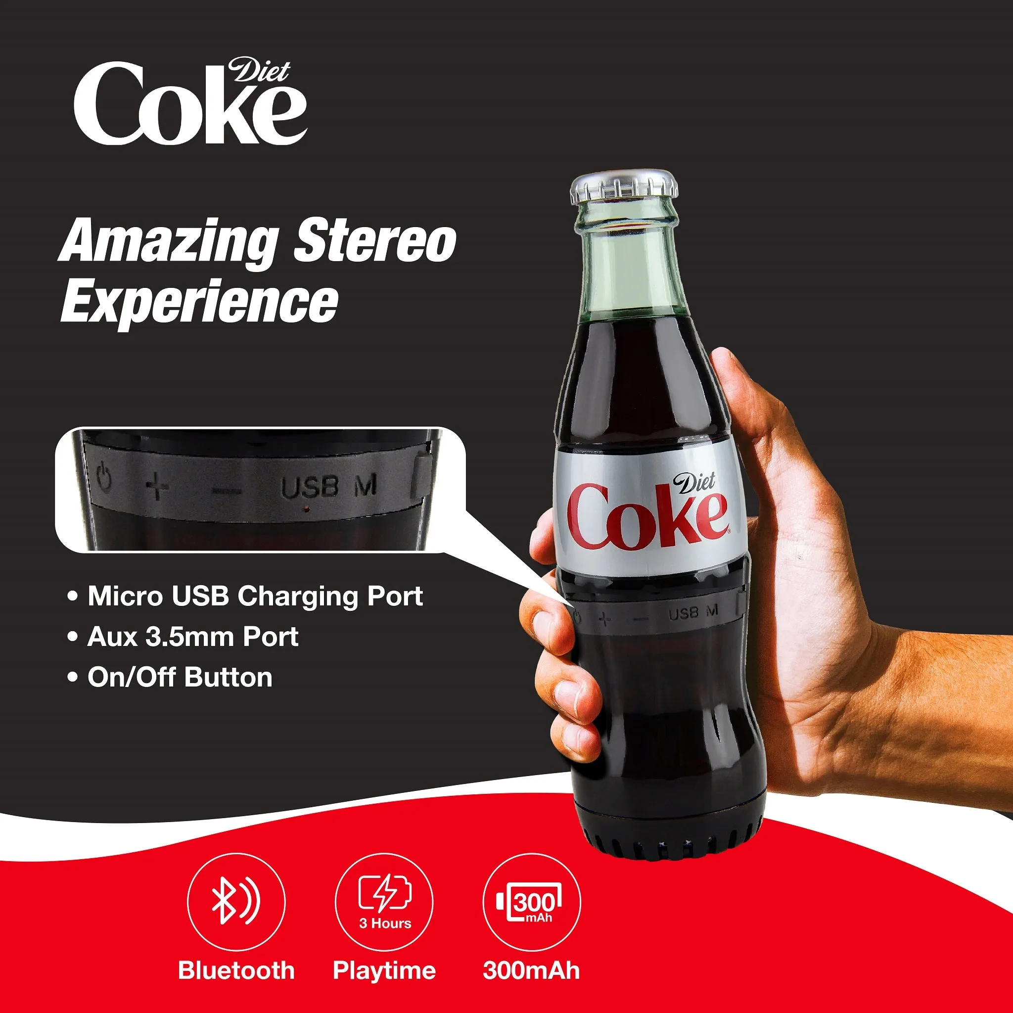Coca-Cola/Diet Coke Bottle Shape Bluetooth Speaker With Bluetooth 5.0 Technology, AUX Port, Loud and Bass Sound, Portable Wireless, Long Playtime, TWS Pairing For Outdoor & Indoor Activities | Portable Speaker