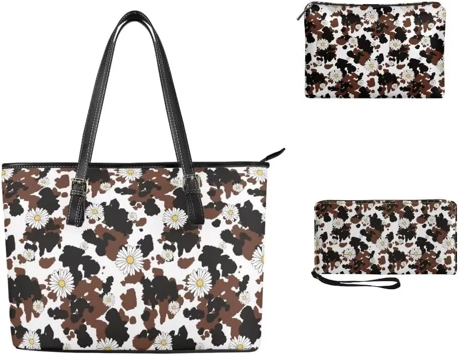 Coldinair 3PCS Custom Tote Handbags for Women Ladies,Handle Bags Wallet Purse Set Leather Shoulder Bags Tote Purse