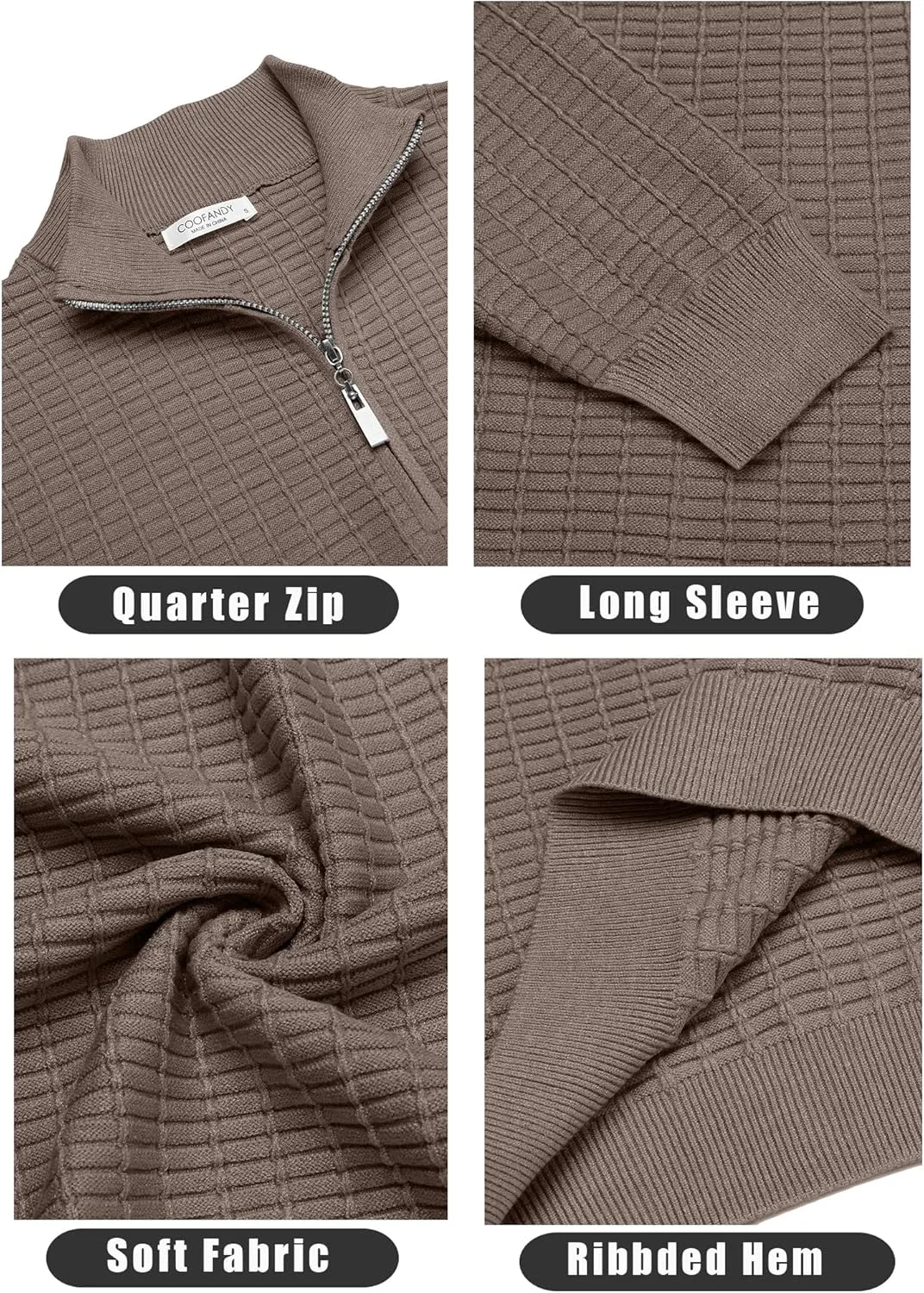 COOFANDY Men's Quarter Zip Sweaters Slim Fit Lightweight Cotton Knitted Casual Mock Neck Pullover Sweaters