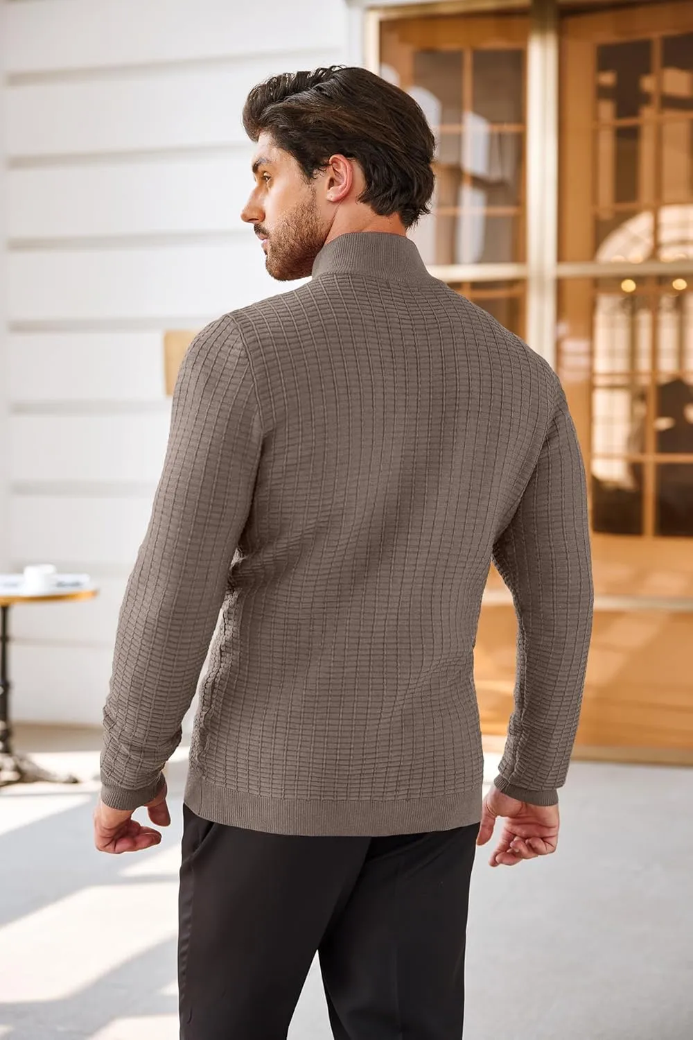 COOFANDY Men's Quarter Zip Sweaters Slim Fit Lightweight Cotton Knitted Casual Mock Neck Pullover Sweaters