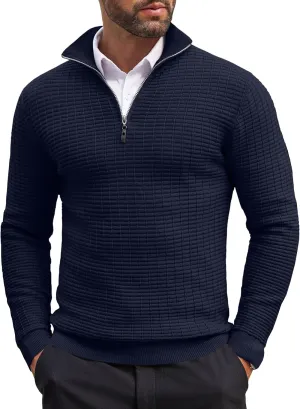COOFANDY Men's Quarter Zip Sweaters Slim Fit Lightweight Cotton Knitted Casual Mock Neck Pullover Sweaters
