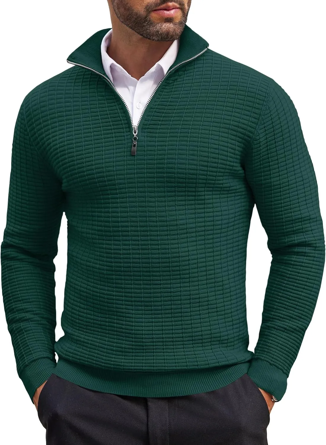 COOFANDY Men's Quarter Zip Sweaters Slim Fit Lightweight Cotton Knitted Casual Mock Neck Pullover Sweaters