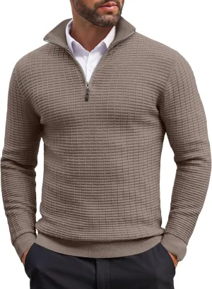 COOFANDY Men's Quarter Zip Sweaters Slim Fit Lightweight Cotton Knitted Casual Mock Neck Pullover Sweaters