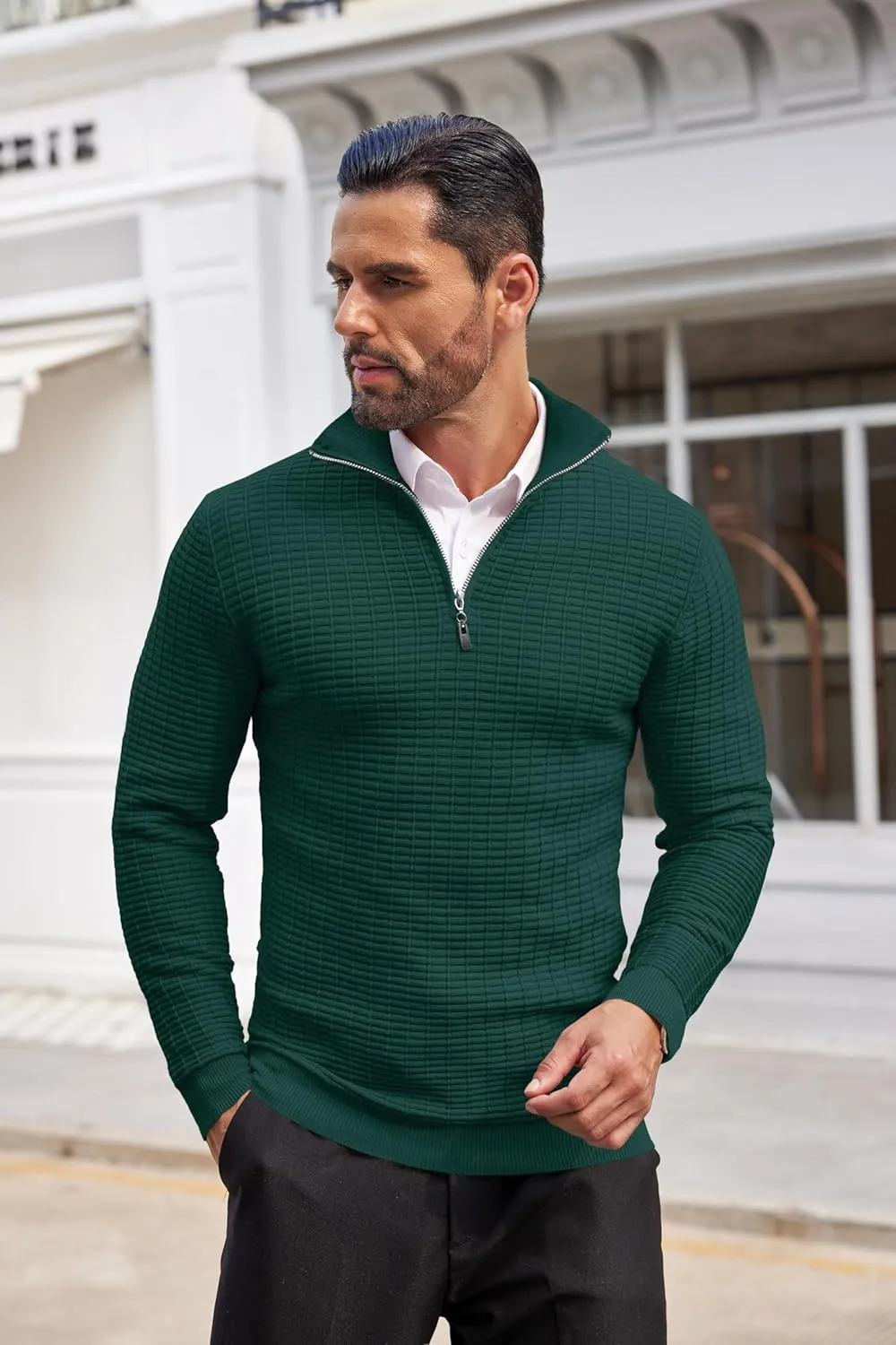 COOFANDY Men's Quarter Zip Sweaters Slim Fit Lightweight Cotton Knitted Casual Mock Neck Pullover Sweaters