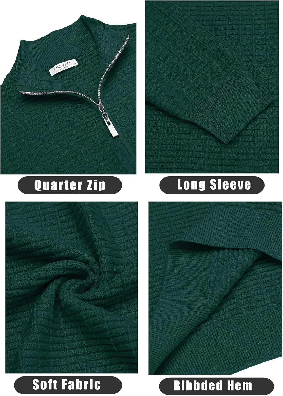 COOFANDY Men's Quarter Zip Sweaters Slim Fit Lightweight Cotton Knitted Casual Mock Neck Pullover Sweaters