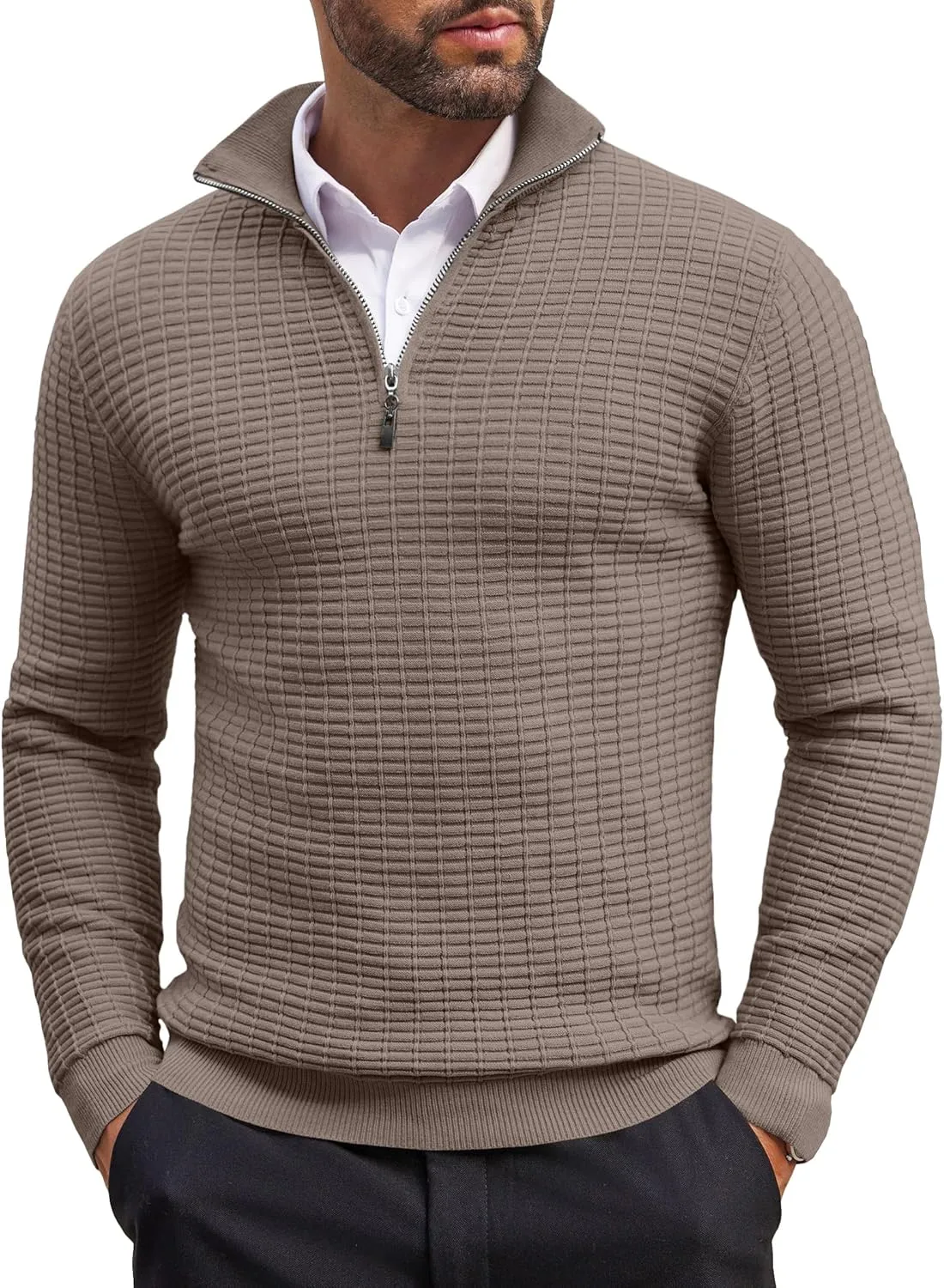 COOFANDY Men's Quarter Zip Sweaters Slim Fit Lightweight Cotton Knitted Casual Mock Neck Pullover Sweaters