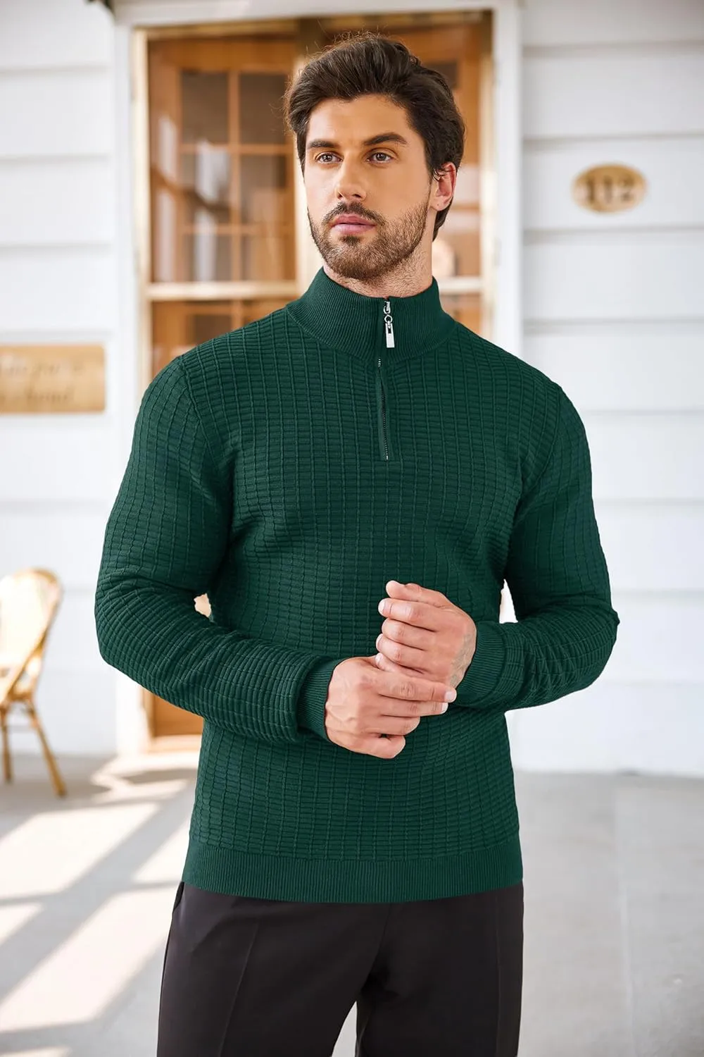 COOFANDY Men's Quarter Zip Sweaters Slim Fit Lightweight Cotton Knitted Casual Mock Neck Pullover Sweaters