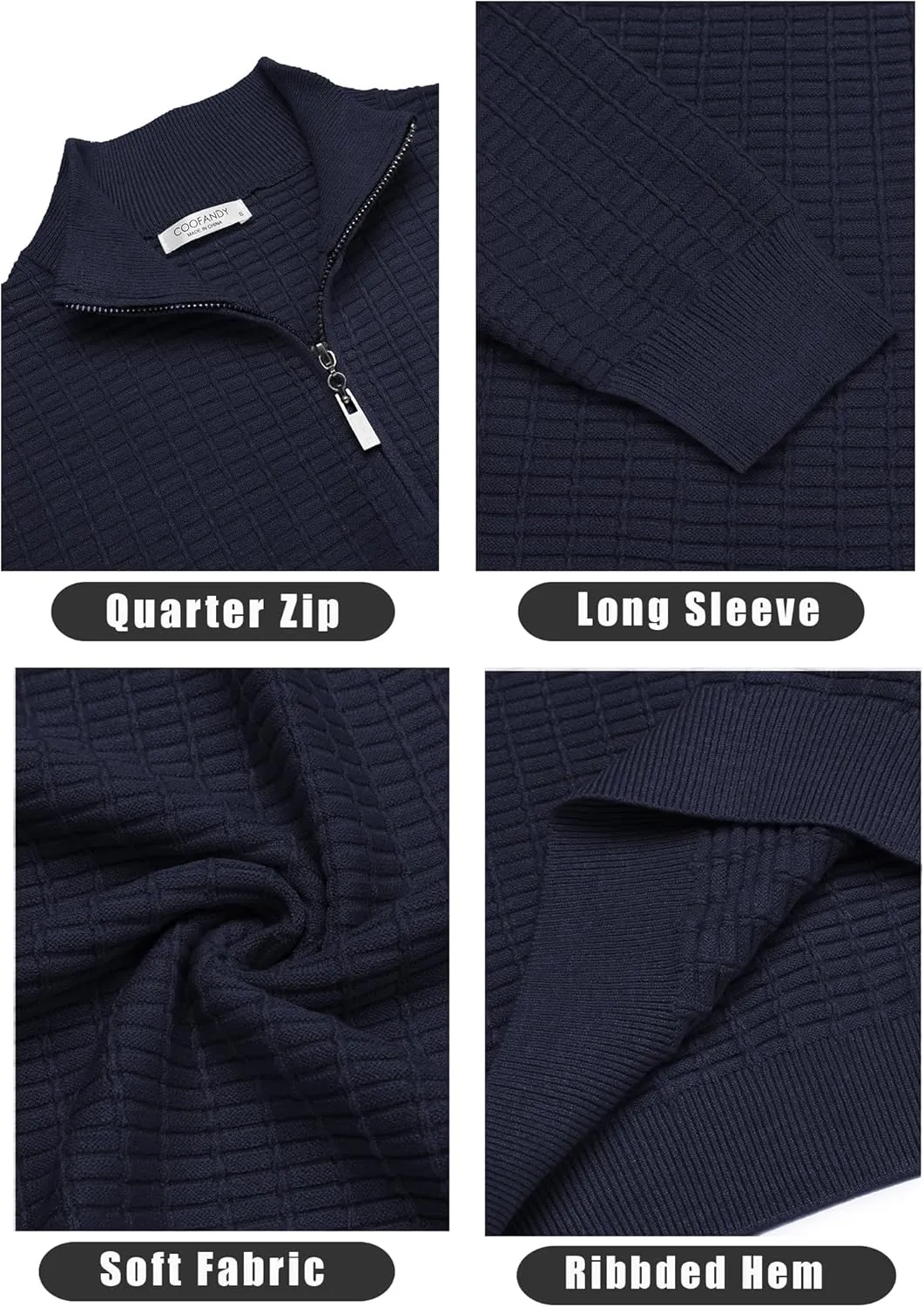 COOFANDY Men's Quarter Zip Sweaters Slim Fit Lightweight Cotton Knitted Casual Mock Neck Pullover Sweaters