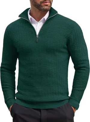 COOFANDY Men's Quarter Zip Sweaters Slim Fit Lightweight Cotton Knitted Casual Mock Neck Pullover Sweaters