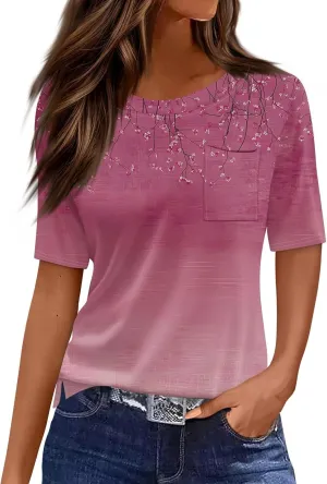 COTECRAM Summer Tops for Women 2025 Casual Crewneck Short Sleeve T-Shirts Loose Fit Dressy Blouses Western Boho Graphic Tees
