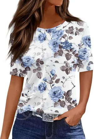 COTECRAM Summer Tops for Women 2025 Casual Crewneck Short Sleeve T-Shirts Loose Fit Dressy Blouses Western Boho Graphic Tees