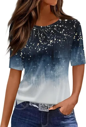 COTECRAM Summer Tops for Women 2025 Casual Crewneck Short Sleeve T-Shirts Loose Fit Dressy Blouses Western Boho Graphic Tees