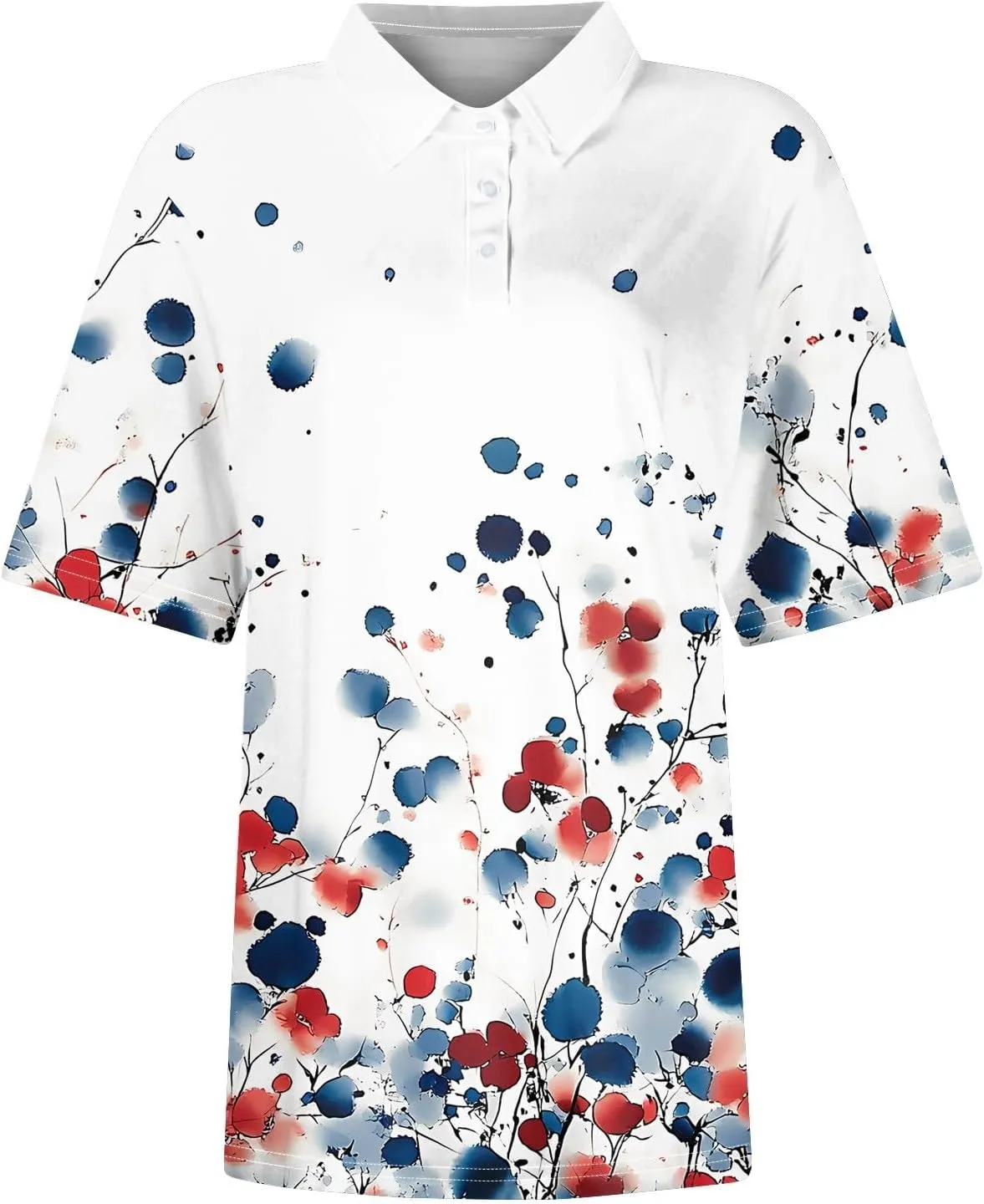 COTECRAM Womens Short Sleeve Polo T Shirts Fashion Button Lapel Collared Graphic Summer Tops Loose Business Casual Blouses