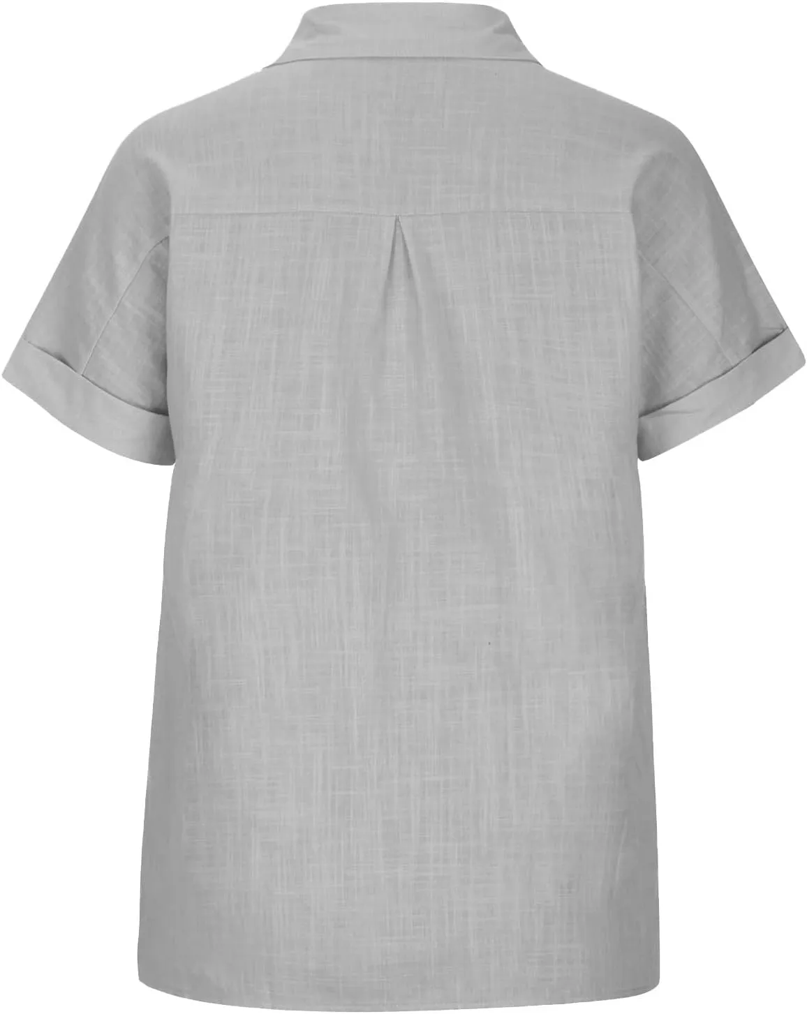 Cotton Linen Button Down Shirts for Women V Neck Collared Blouse Short Sleeve Business Work Tops Summer Gauze Shirt