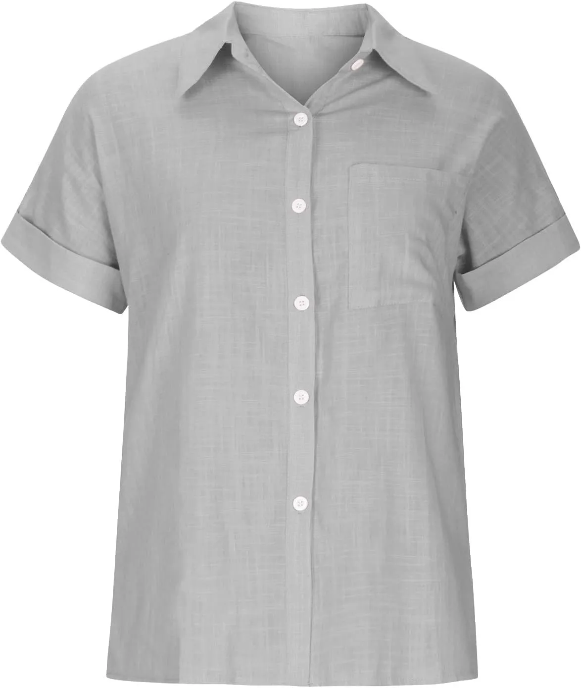 Cotton Linen Button Down Shirts for Women V Neck Collared Blouse Short Sleeve Business Work Tops Summer Gauze Shirt
