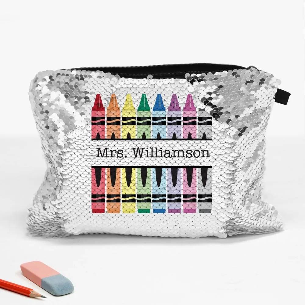 Crayons Personalized Sequin Makeup, Cosmetics, Accessory Bag