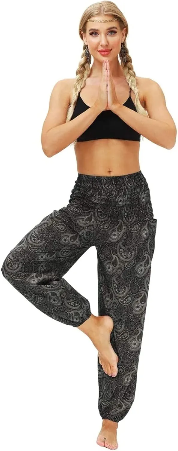 CRMY Women's Harem Pants Boho Hippie Pants with Floral Pattern Flower Light Harem Pants - Summer Pants