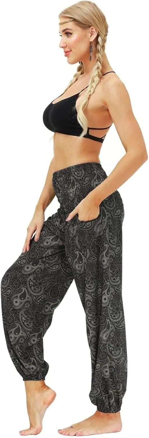 CRMY Women's Harem Pants Boho Hippie Pants with Floral Pattern Flower Light Harem Pants - Summer Pants