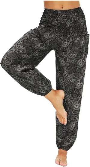 CRMY Women's Harem Pants Boho Hippie Pants with Floral Pattern Flower Light Harem Pants - Summer Pants