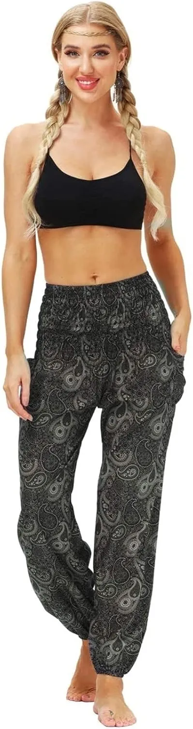 CRMY Women's Harem Pants Boho Hippie Pants with Floral Pattern Flower Light Harem Pants - Summer Pants