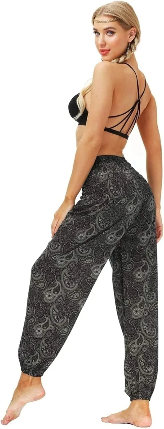 CRMY Women's Harem Pants Boho Hippie Pants with Floral Pattern Flower Light Harem Pants - Summer Pants