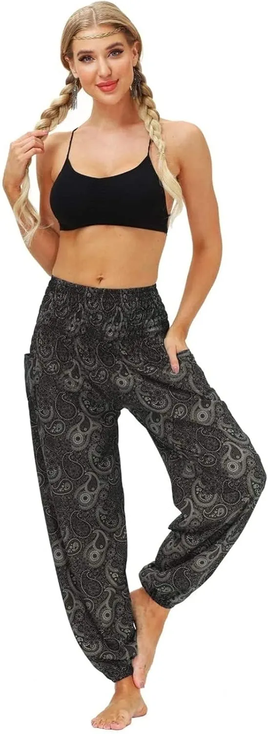 CRMY Women's Harem Pants Boho Hippie Pants with Floral Pattern Flower Light Harem Pants - Summer Pants