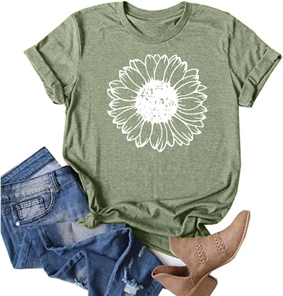 Cute Shirts for Girls 10-12 Years Old Sunflower T Shirt Cute Flower Graphic Loose Tees Crew Neck Short Sleeve Casual Tops