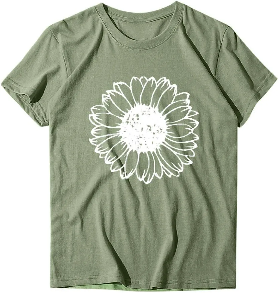 Cute Shirts for Girls 10-12 Years Old Sunflower T Shirt Cute Flower Graphic Loose Tees Crew Neck Short Sleeve Casual Tops