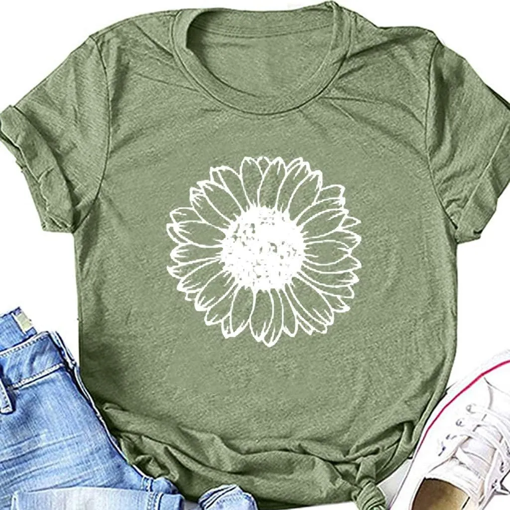 Cute Shirts for Girls 10-12 Years Old Sunflower T Shirt Cute Flower Graphic Loose Tees Crew Neck Short Sleeve Casual Tops