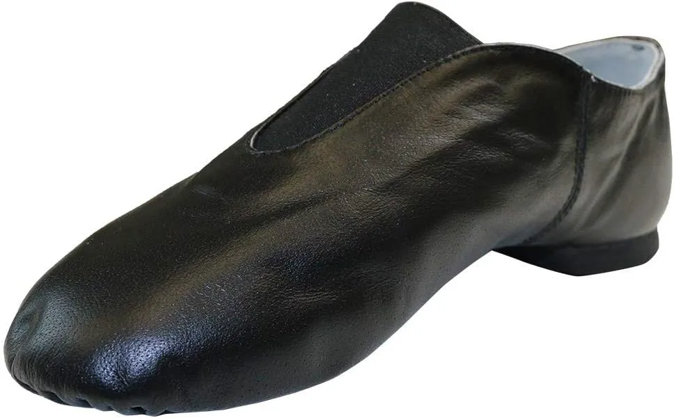 Danzcue Womens Leather Jazz Shoes Slip-on with Elastic Top Pieces