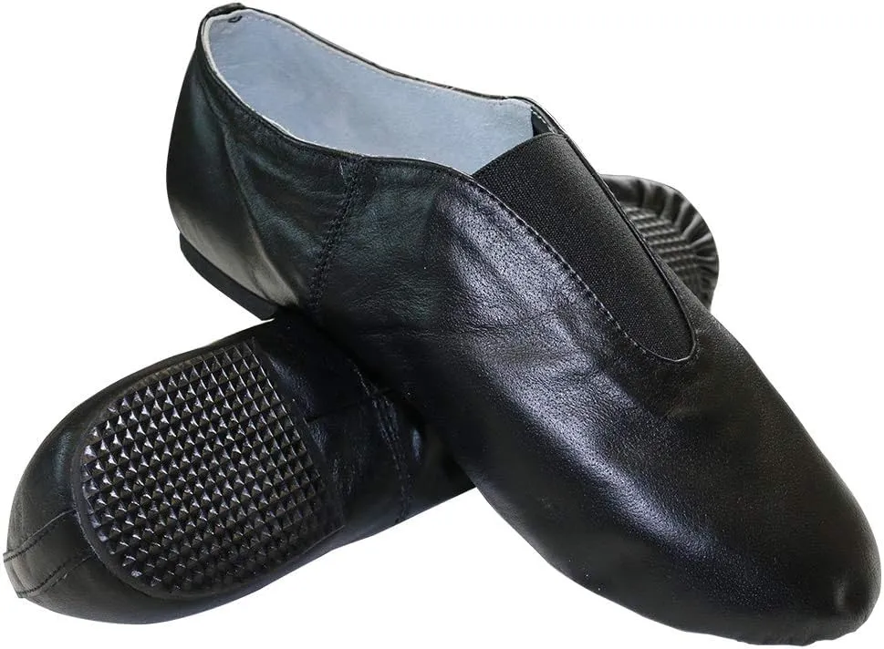 Danzcue Womens Leather Jazz Shoes Slip-on with Elastic Top Pieces