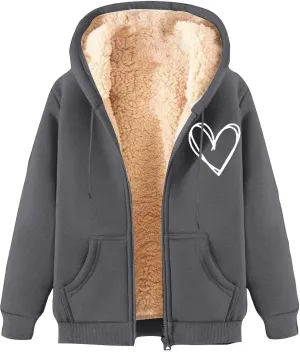 Deal The Day Zip Up Sherpa Hoodie Women Oversized Cozy Fuzzy Thermal Sweatshirts 2024 Winter Trendy Fleece Lined Thick Warm Coats
