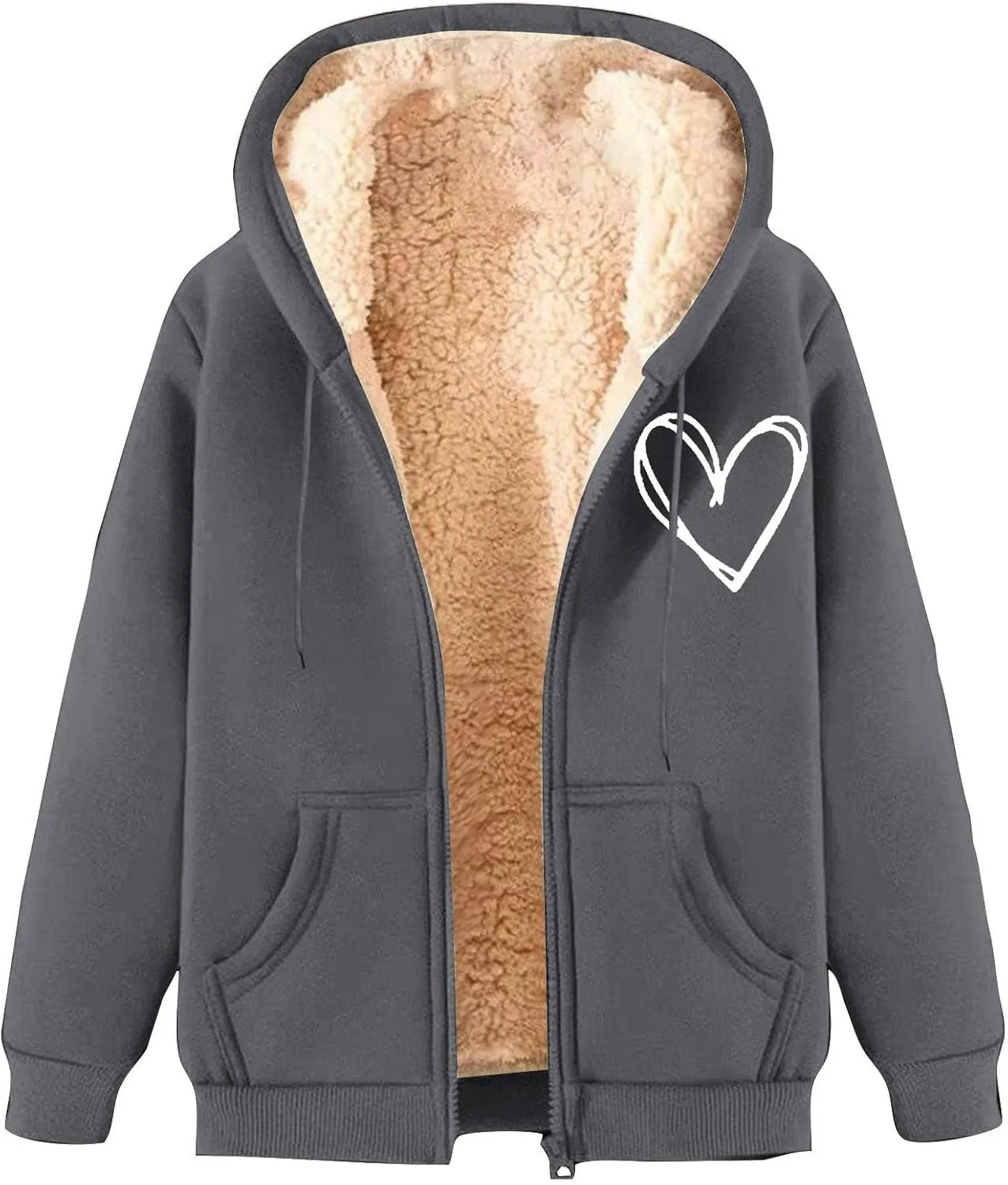 Deal The Day Zip Up Sherpa Hoodie Women Oversized Cozy Fuzzy Thermal Sweatshirts 2024 Winter Trendy Fleece Lined Thick Warm Coats
