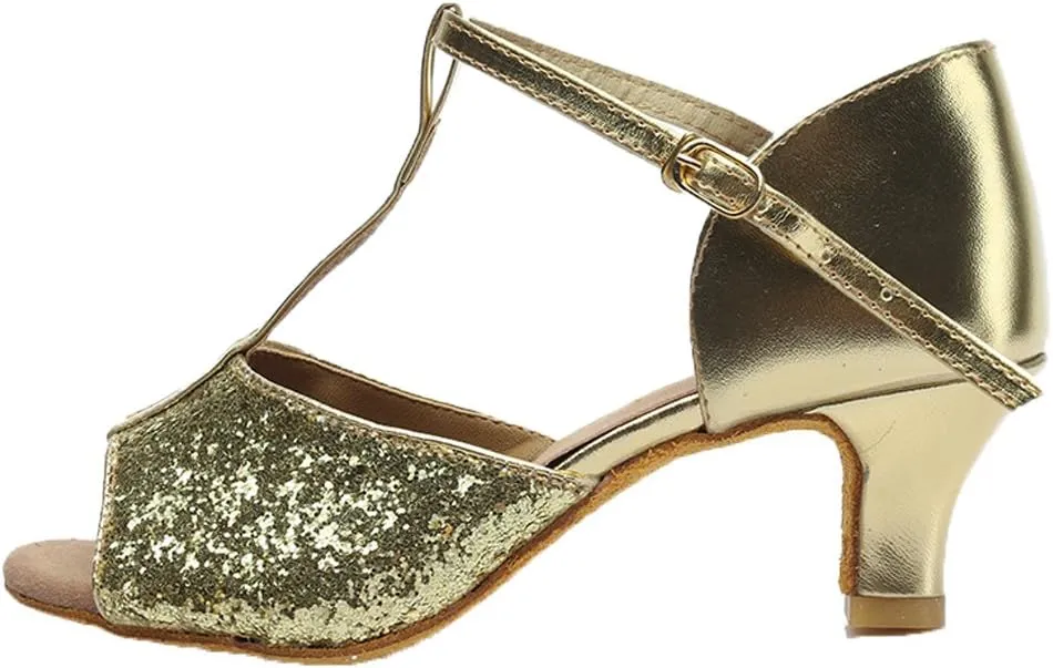 DKZSYIM Glitter Women Latin Dance Shoes Ballroom Salsa Tango Practice Performence Party Dancing Shoes,Model NU259