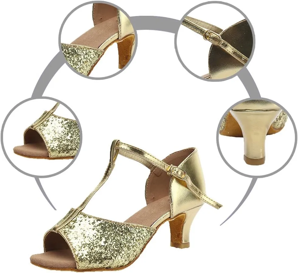 DKZSYIM Glitter Women Latin Dance Shoes Ballroom Salsa Tango Practice Performence Party Dancing Shoes,Model NU259